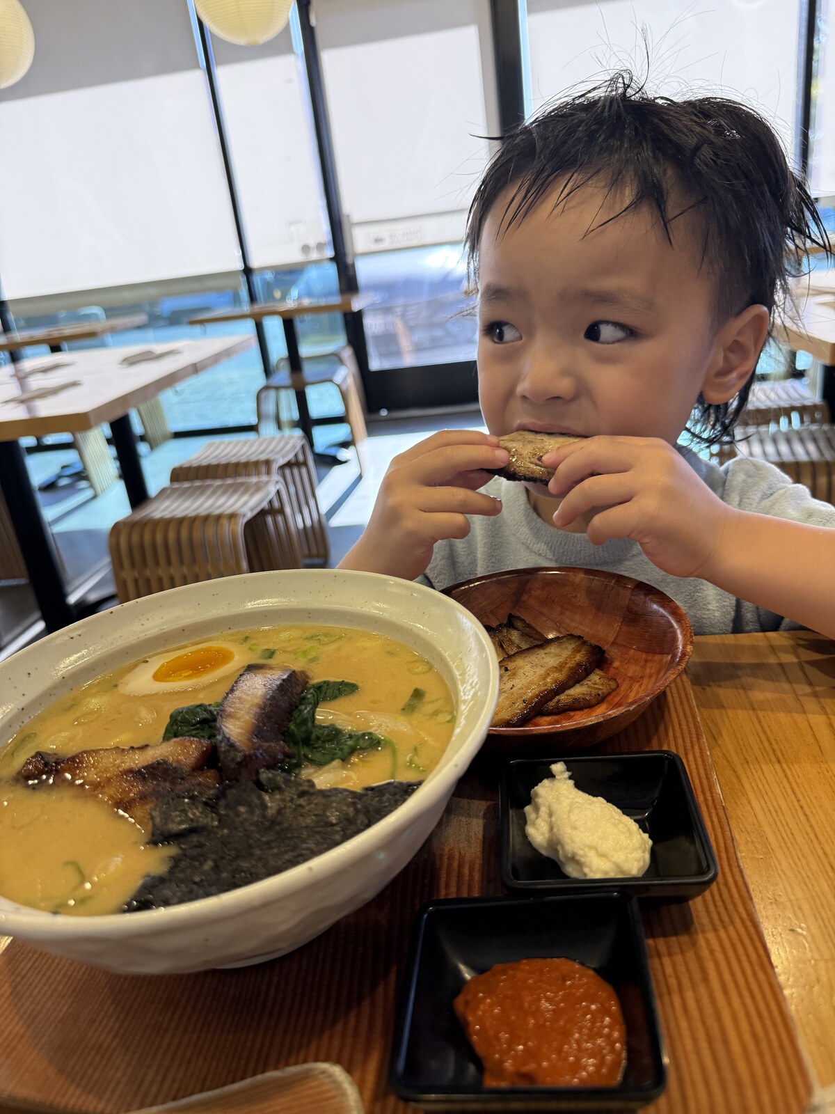 Jichang eating ramen for dinner